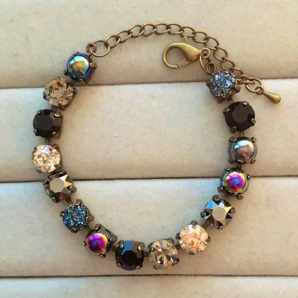 Black Diamond, Hematite + Iridescent Dark Oil Spill Crystal Tennis Bracelet